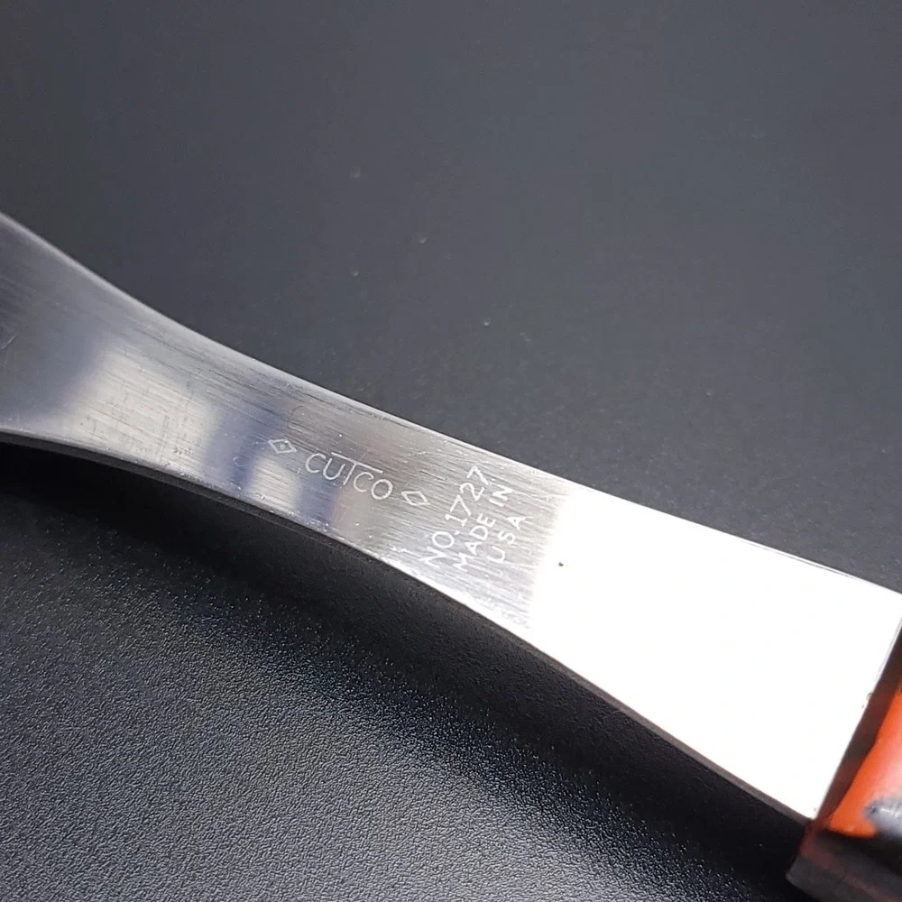 CUTCO 1727 Carving Fork Stainless‎ Steel Two Prong Orange Brown Handle USA